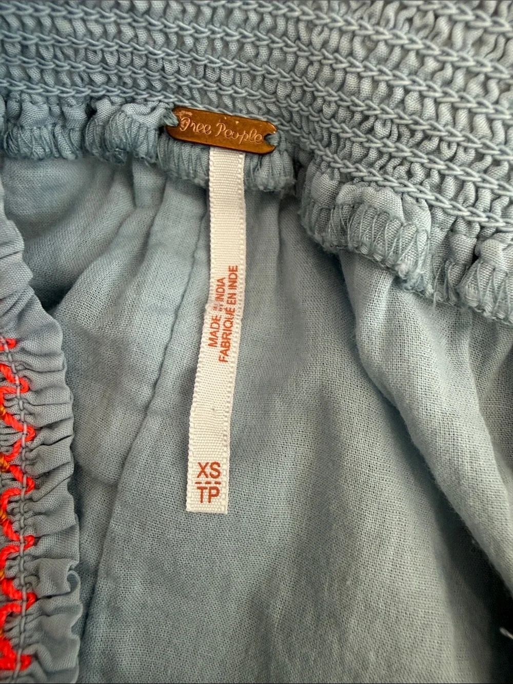 Free People Light Blue Embroidered Off-Shoulder Tunic Dress